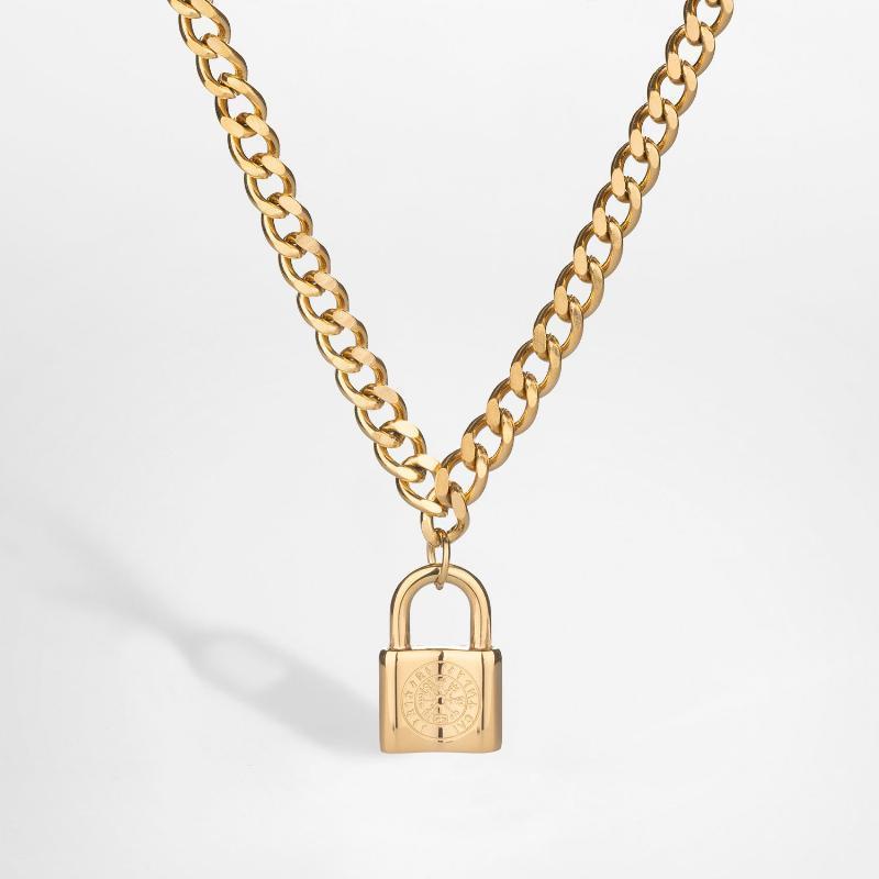 Vegvisir Låse Halskæde - Guldtonet - 50 cm - Herre