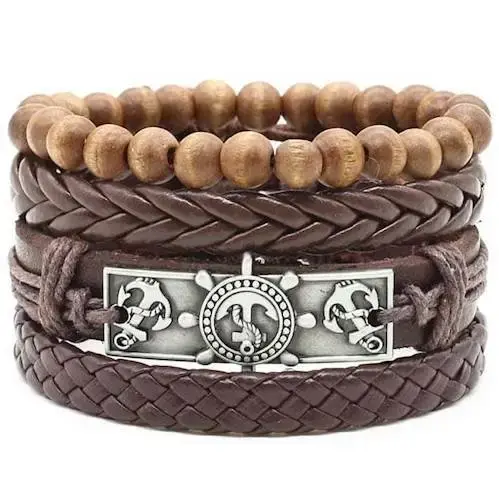 Anker Læderarmbånd med Træperler - Sælger Tema