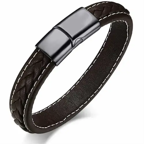 Brunt Imt Læder Armbånd med Stållås - Elegant Design