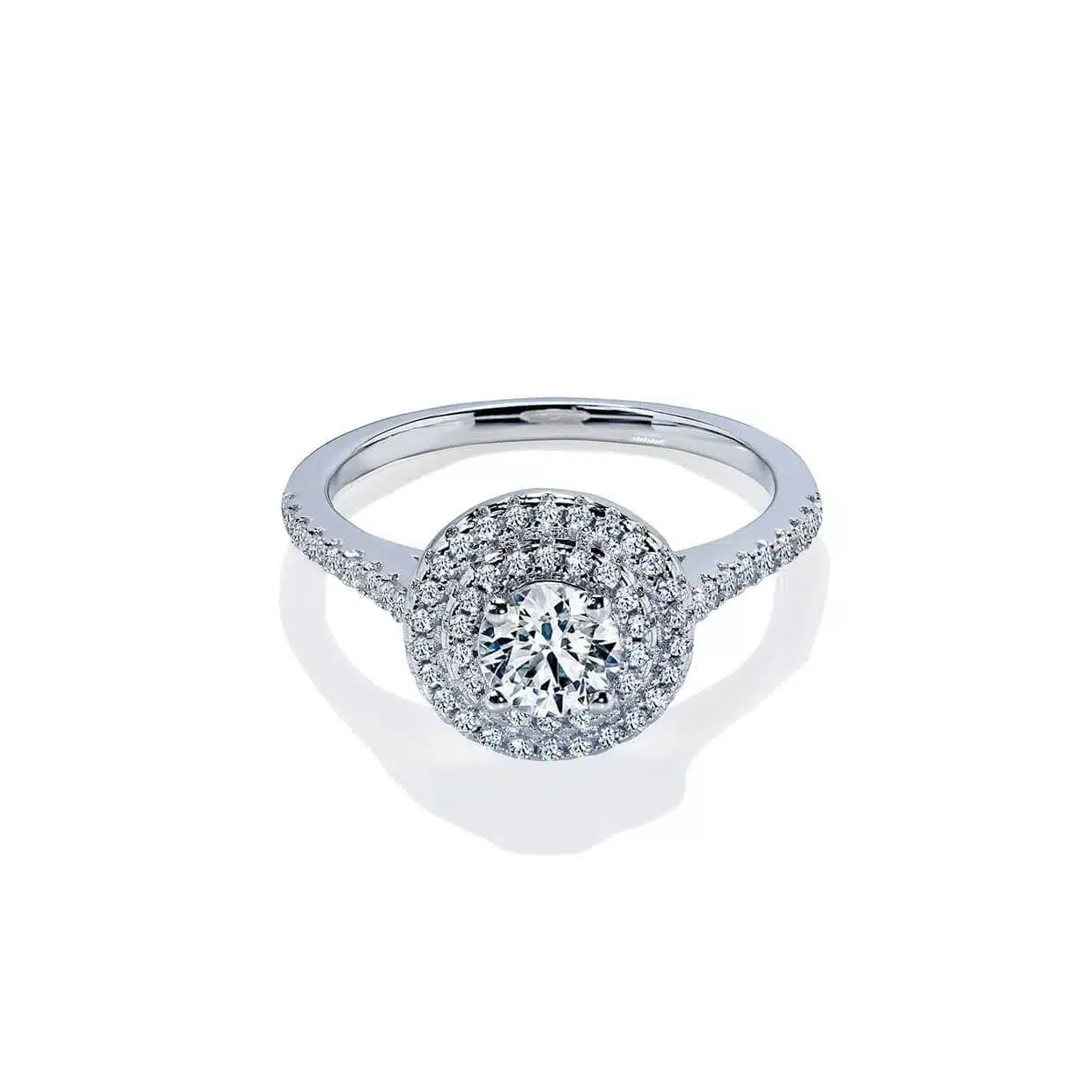 Amara Dobbelt Halo Forlovelsesring med Hvid Safir - Udsalg!