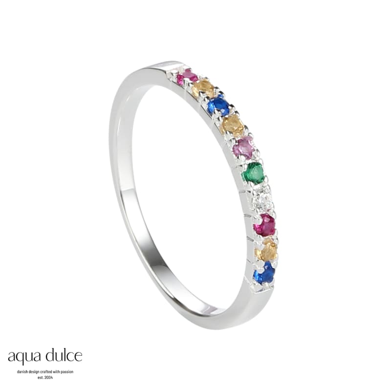 Multifarvet zirkonia ring i sterling sølv fra Aqua Dulce
